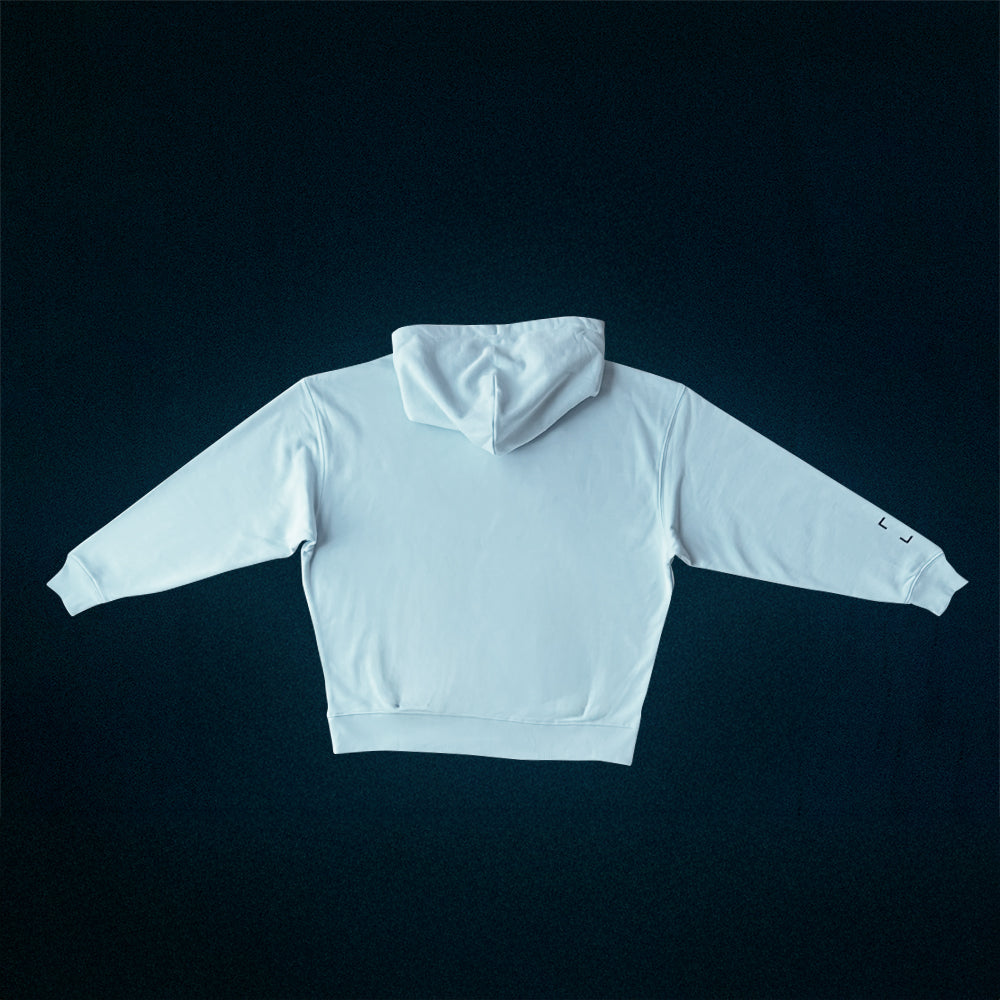 Packshot du hoodie Basics 2.0 de dos, coupe oversize, coloris bleu clair, design minimaliste